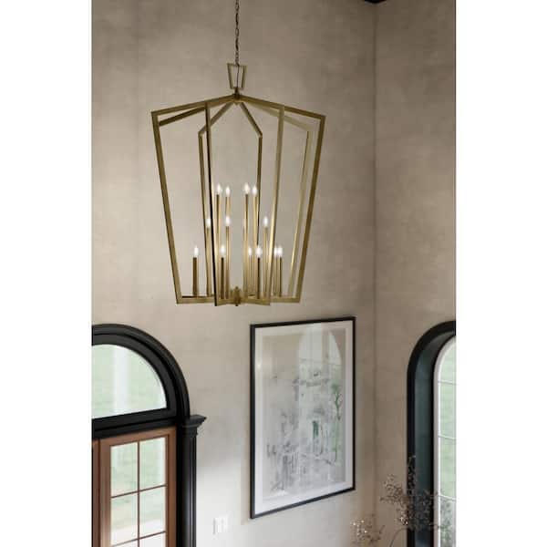 Abbotswell 49 in. 16-Light Natural Brass Traditional Candle Foyer Pendant Hanging Light