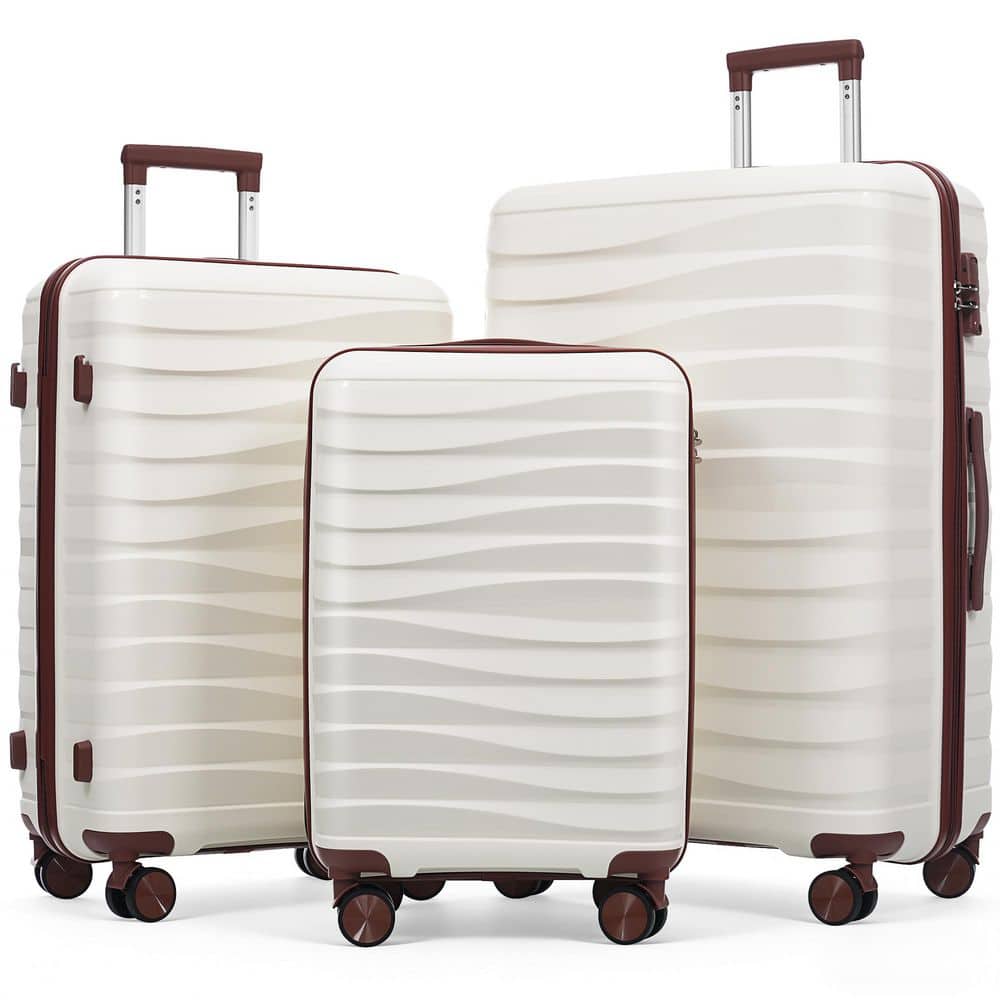 3-Piece Ivory White+Brown Premium PP Hardside Spinner Luggage Set with TSA Lock (20 + 24 + 28 in.) price history on PriceWatchPro