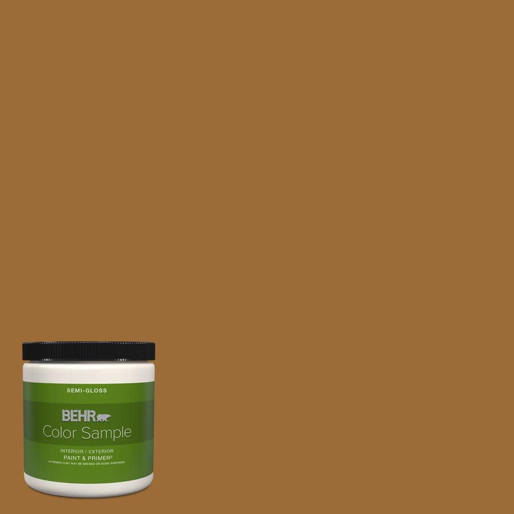 Behr Premium Plus 8 Oz Ppu6 01 Curry Powder Semi Gloss Interior Exterior Paint And Primer Color