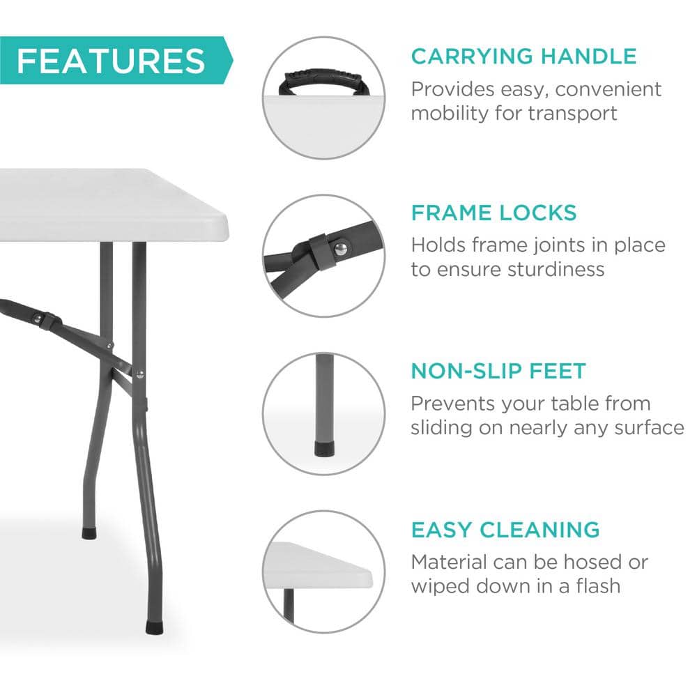 8ft White Heavy Duty Plastic Folding Table with Handle