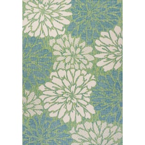 Zinnia Modern Floral Textured Weave Cream/Green 3 ft. x 5 ft. Indoor/Outdoor Area Rug