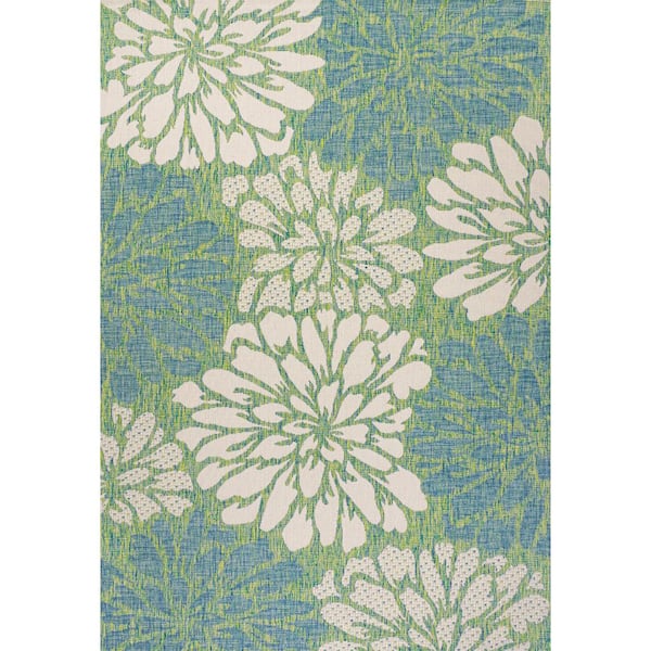 Zinnia Modern Floral Textured Weave Cream/Green 4 ft. x 6 ft. Indoor/Outdoor Area Rug