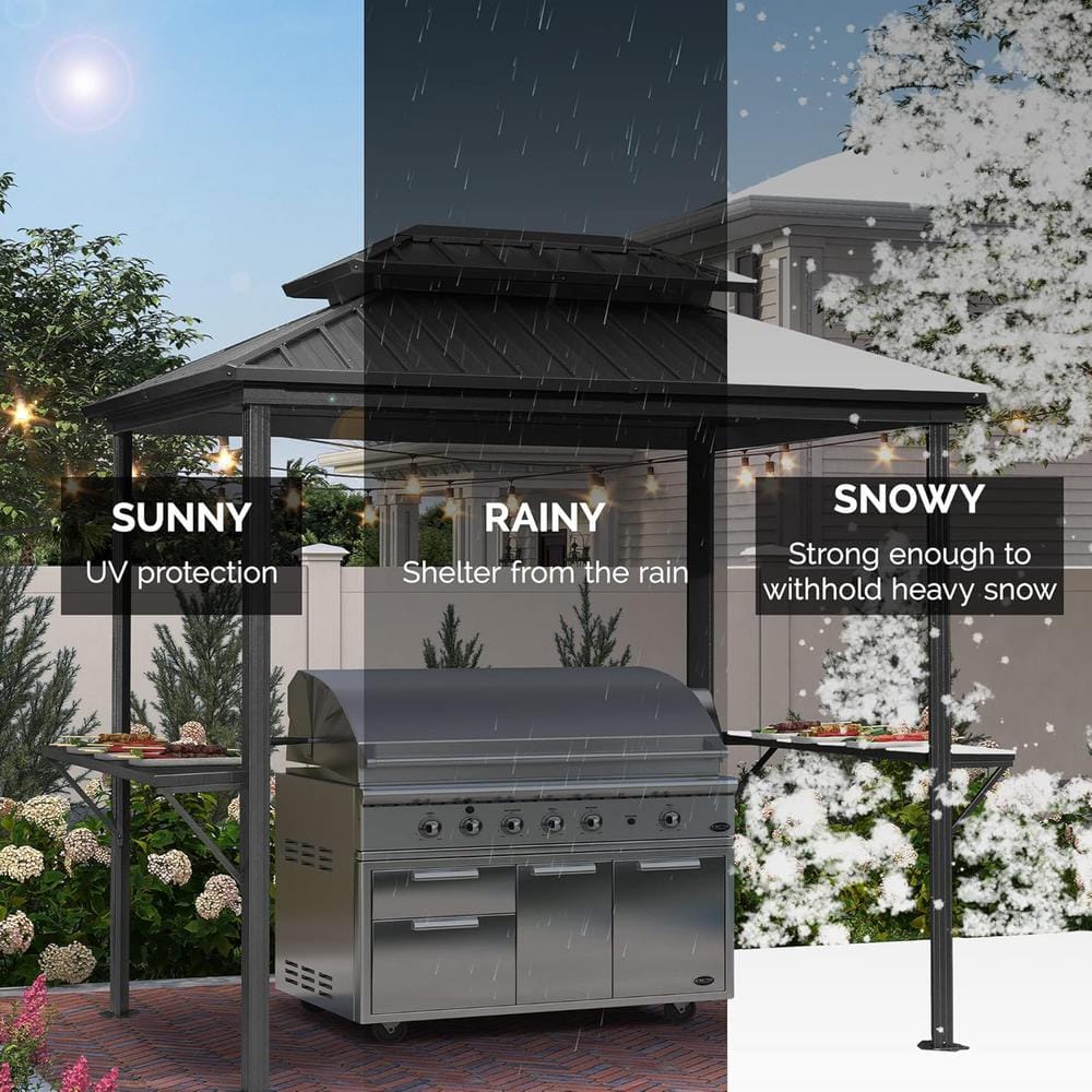 Gray 6' x 8' Hardtop Grill Gazebo with Double Steel Roof