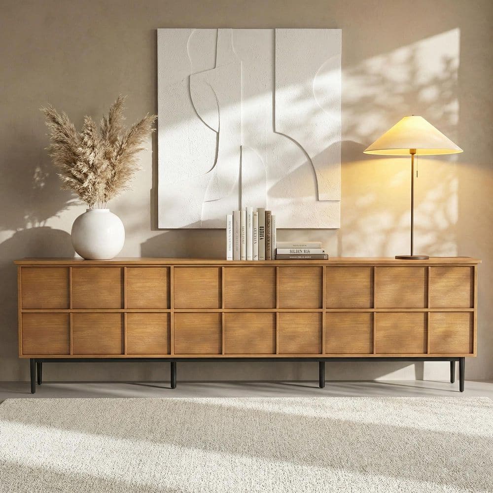 86.61 in. Mid Century Modern TV Stand for 90 in. Screens Media Console with 6-Drawers High Sideboard Cabinet Walnut price history on PriceWatchPro