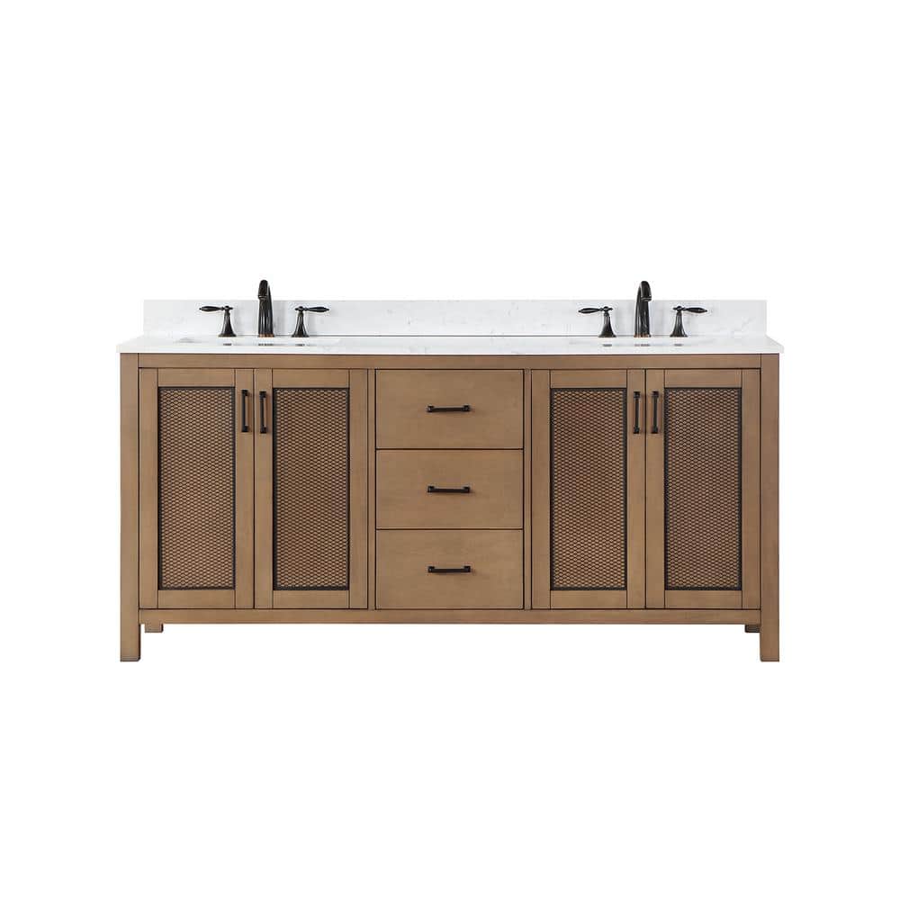 Hadiya 72" Brown Pine Double Vanity with White Stone Countertop