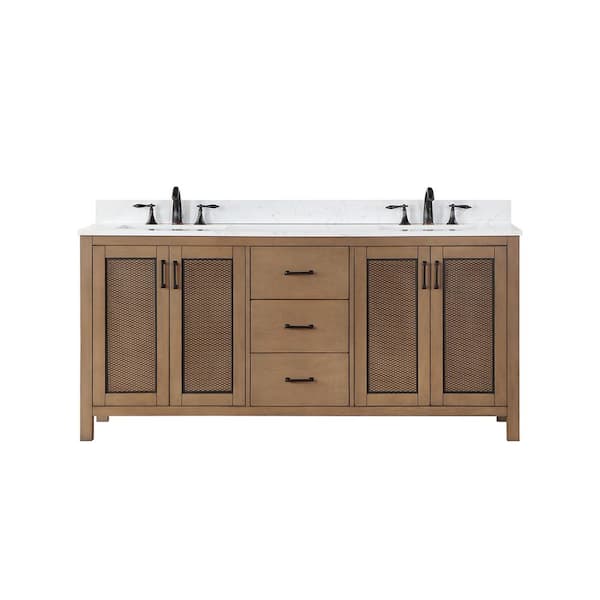 Hadiya 72 in. W x 22 in. D x 34 in. H Bath Vanity in Brown Pine with Carrara White Composite Stone Top