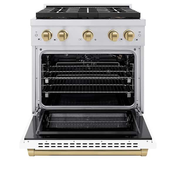 Autograph 30 in. 4.2 cu. ft. Gas Range with 4-Burner Cooktop and Gas Oven in Stainless with White Matte and Champagne