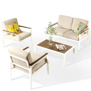 Dillon 4-Piece White Aluminum and Poly Lumber Outdoor Conversation Set with Beige Cushion
