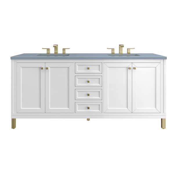 James Martin Vanities Chicago 72.0 in. W x 23.5 in. D x 34 in . H Bathroom Vanity in Glossy White with Cala Blue Quartz Top