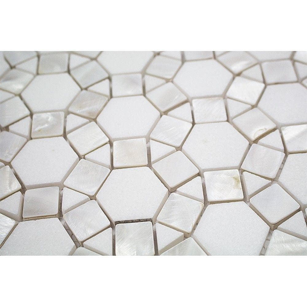Noble White Polished Pearl and Marble Mosaic Tile