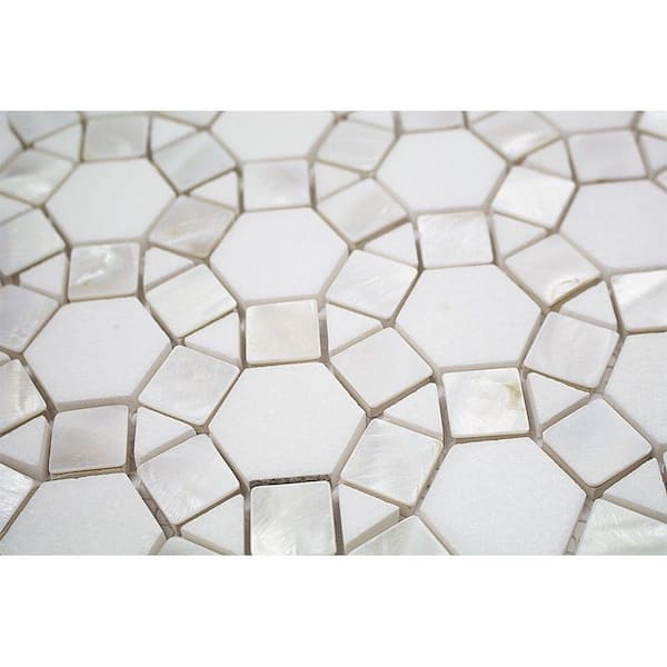 Noble White Thassos 9-3/4 in. x 12-1/4 in. x 10 mm Polished Pearl and Marble Mosaic Tile