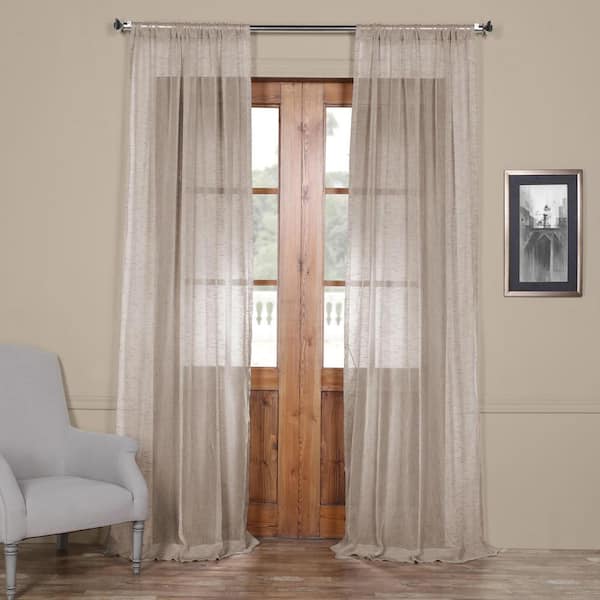 Exclusive Fabrics & Furnishings Open Weave Cinder Grey Linen Sheer - 50 in. W x 108 in. L (1 Panel)