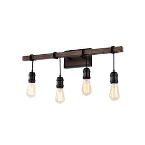 Mia 6.3 in Width 4-light Antique Black and Faux Wood Grain Finish Wall Sconce
