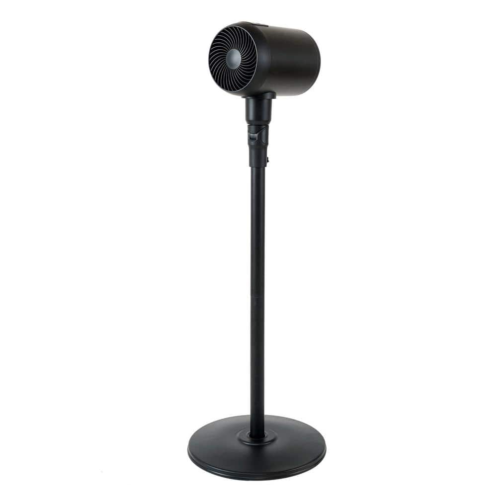 Oscillating 7 in. 6-Fan Speeds Standing Pedistal Fan in Black with Remote C