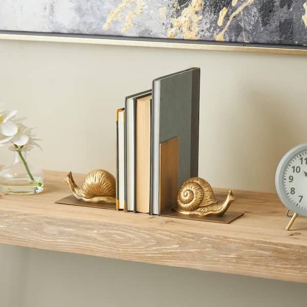 Litton Lane Gold Metal Crawling Snail Bookends (Set of 2)