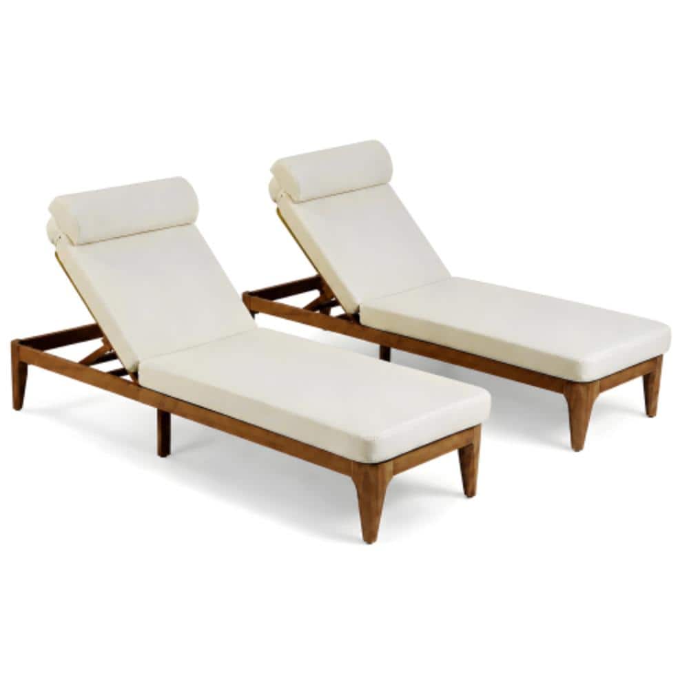 Brown 2-Piece Acacia Wood Outdoor Patio Chaise Lounge with Beige Cushions price history on PriceWatchPro