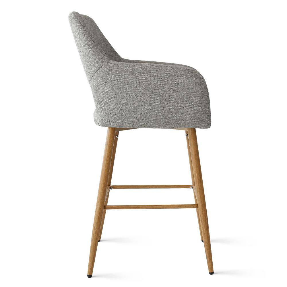 Blue Upholstered Counter Height Bar Stools with Oak Legs, Set of 2