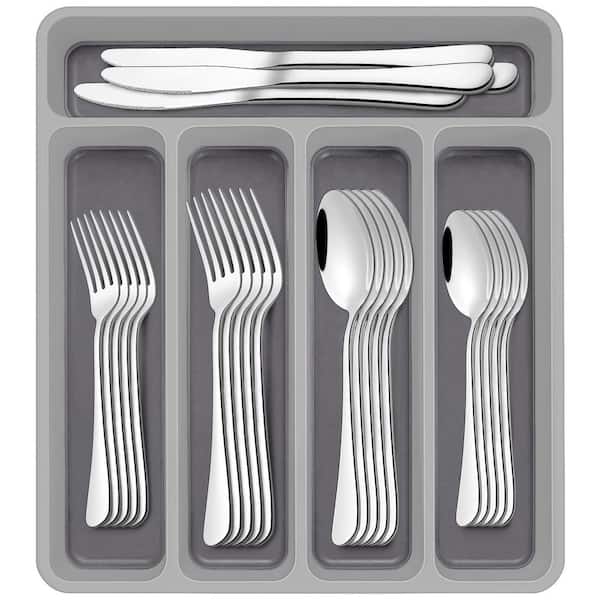 18/0 Stainless Steel 60-Piece Flatware Set with Organizer Includes Forks Spoons and Knives for 12