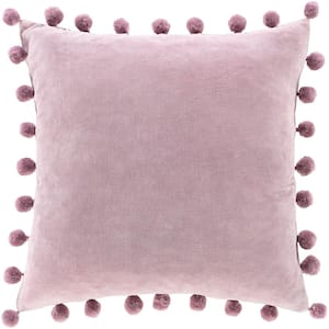 Galini Lavender Velvet Pom Pom Polyester Fill 18 in. x 18 in. Decorative Pillow