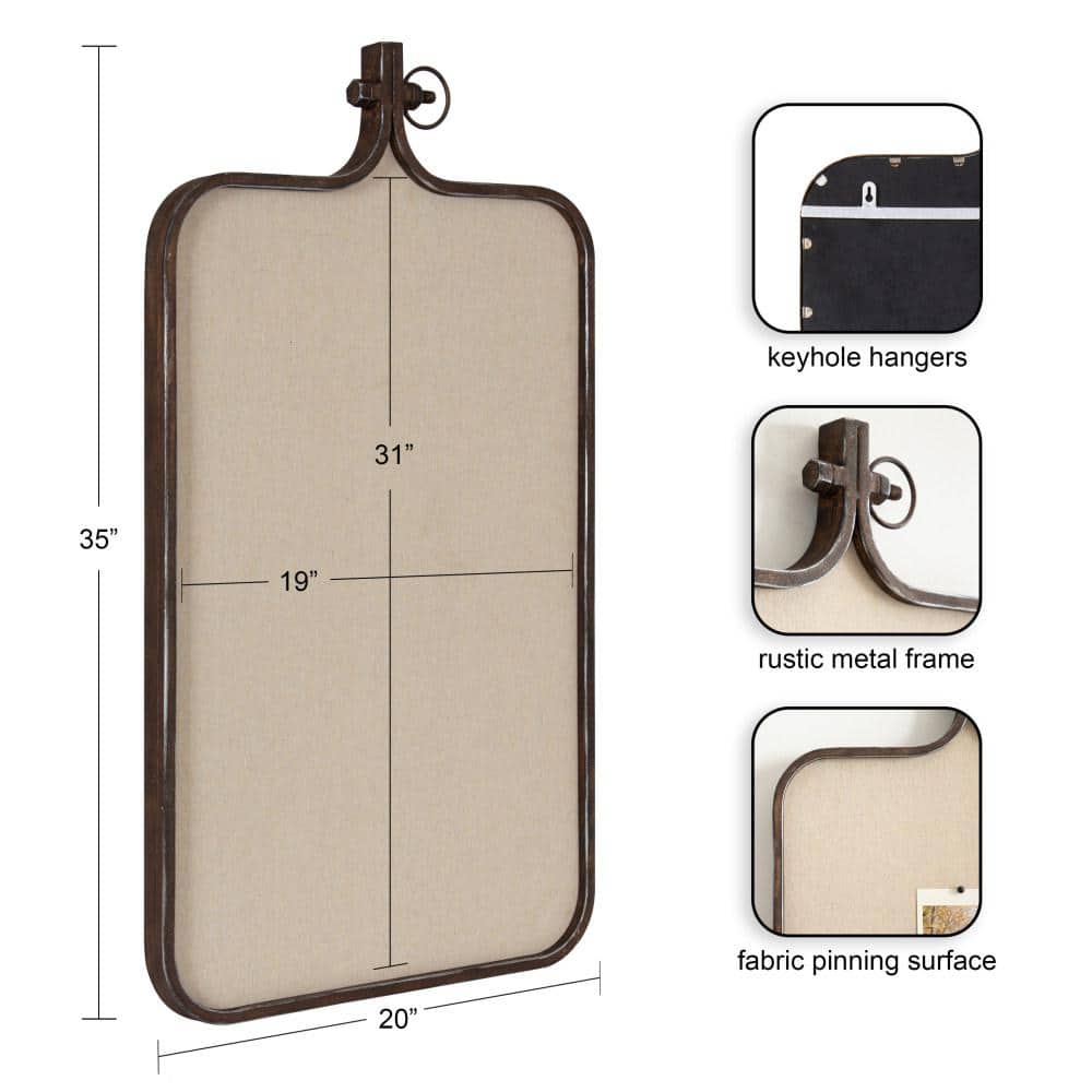 Rustic Bronze Metal Framed Fabric Pinboard, 20x35