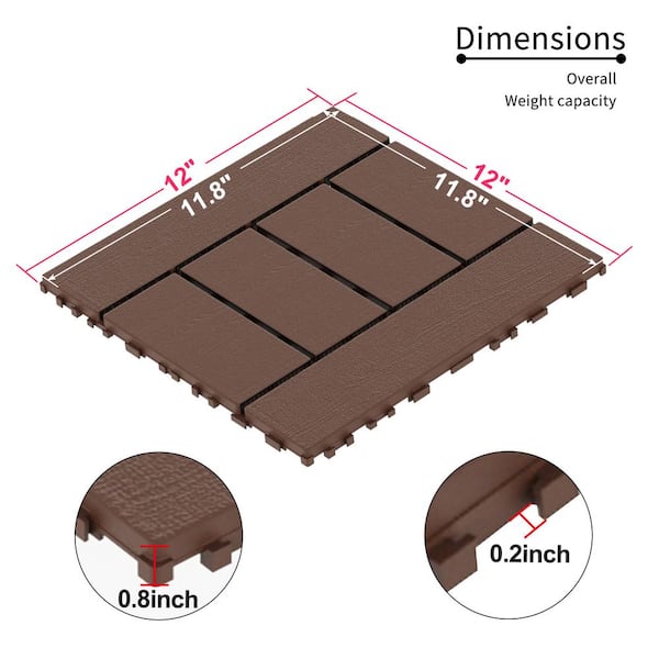 GOGEXX 12 in. W x 12 in. L Outdoor Imitation Stone Texture Plastic Interlocking Flooring Deck Tiles (Pack of 44 Tiles) in Brown