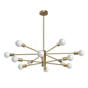 Klotilda 12-Light Plated Gold Dimmable Sputnik Modern Linear Chandelier