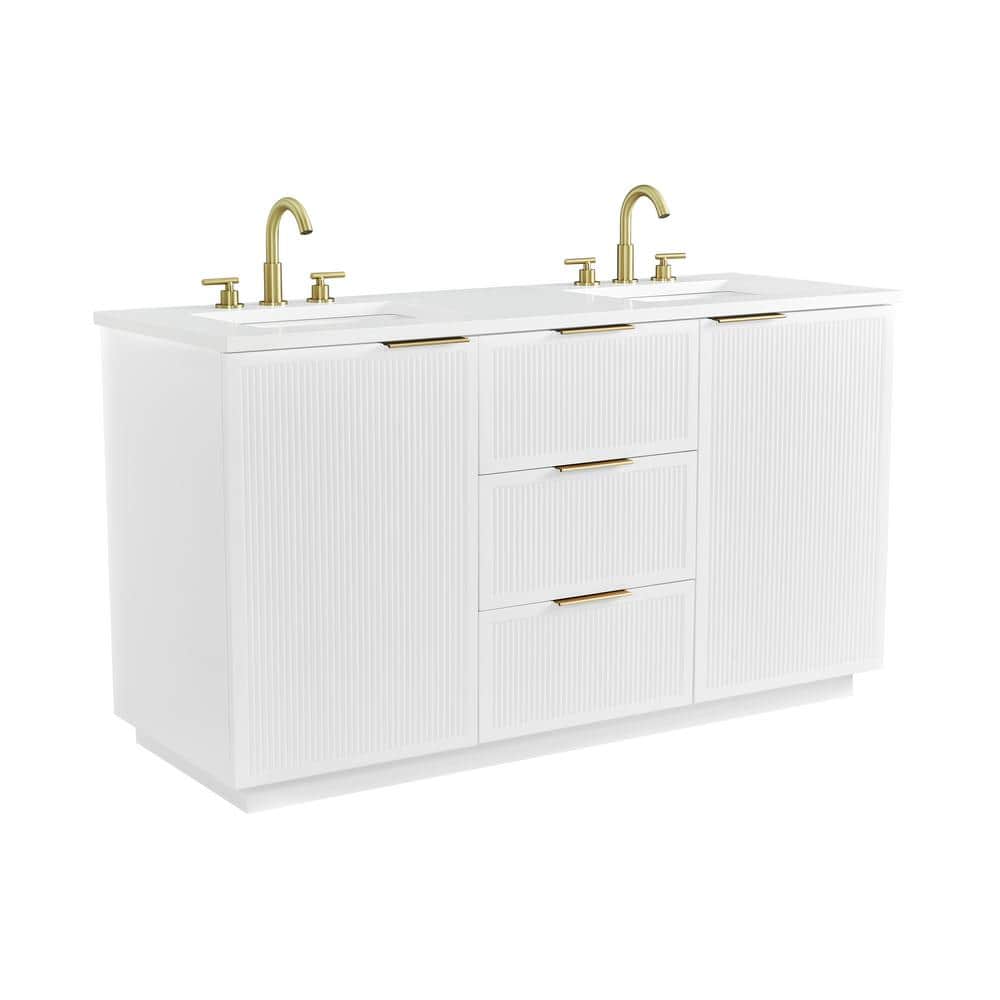 Addison 60" White Solid Wood Double Vanity with Engineered Stone Top