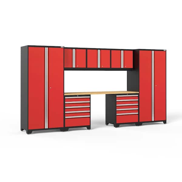 NewAge Products Pro Series 156 in. W x 84.75 in. H x 24 in. D 18-Gauge Welded Steel Garage Cabinet Set in Red (8-Piece)