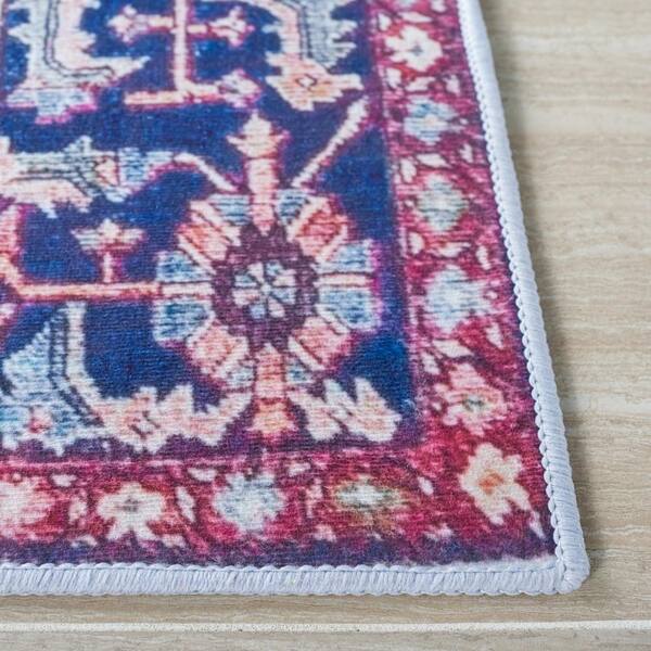 Cotton Linen Area Rug with Tassel Red Turquoise and Beige Seamless with  Beautiful Floral Ornaments Washable Throw Rug Woven Carpet Runner Rug Mat  for