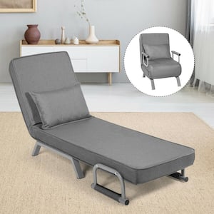 Gray Linen Folding Convertible Sleeper Armchair with Pillow