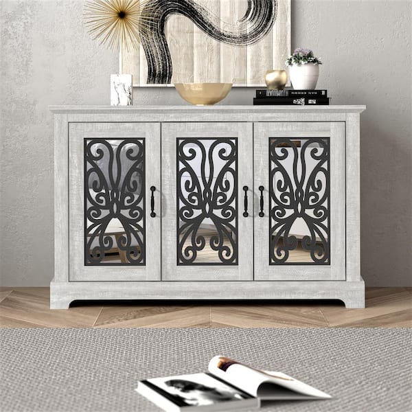 GALANO Calidia Dusty Gray Oak Wood 45.7 in. 3 Door Sideboard with Adjustable Shelves