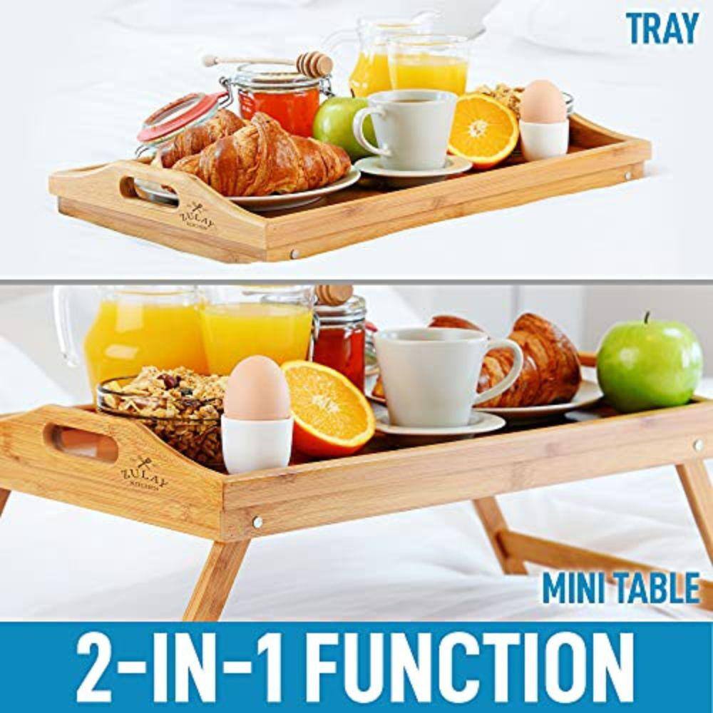 Zulay Solid Bamboo Foldable Breakfast Bed Tray with Handles