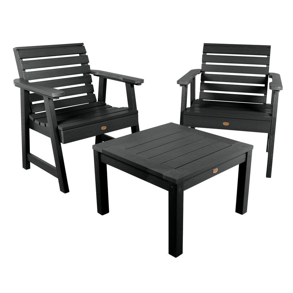 Highwood Weatherly Black 3Piece Recycled Plastic Patio Conversation Set ADKITCHGW2BKE The