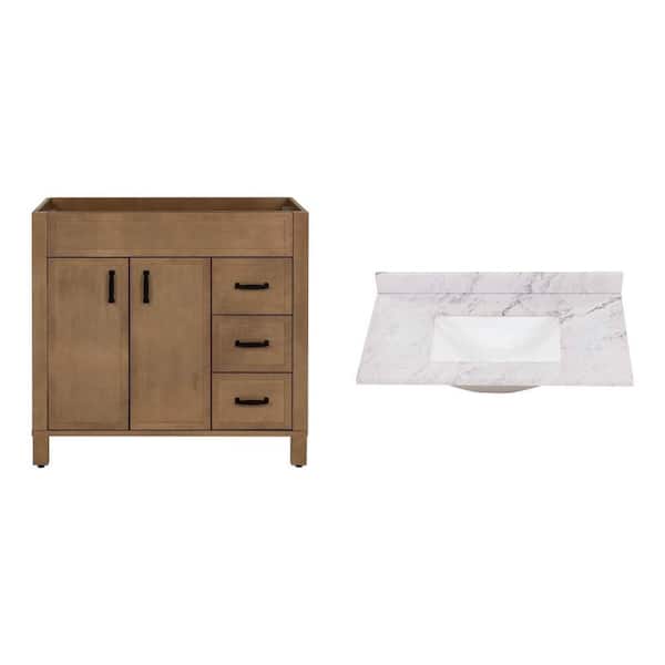 Winsome 36 in. Sand Bath Vanity Cabinet and 37 in. x 22 in. White Rectangular Sink Vanity Top Combo