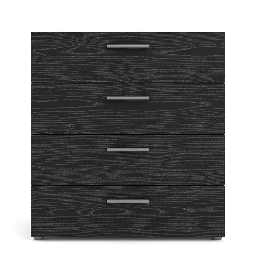 Sleek Black Woodgrain 4-Drawer Bedroom Chest