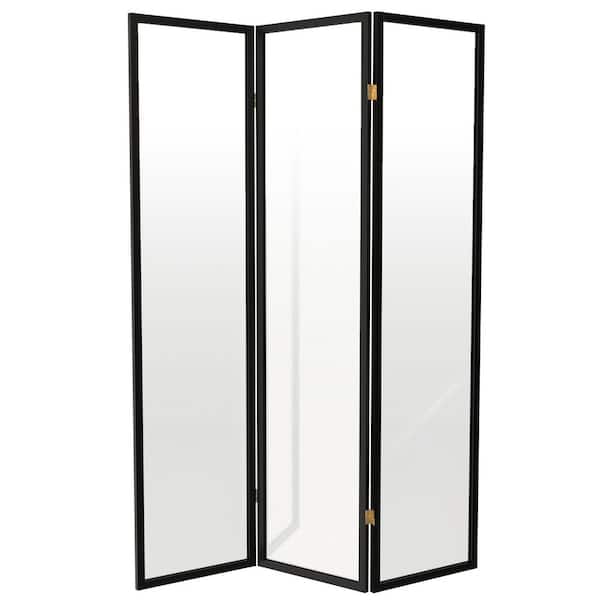 Oriental Furniture 6 ft. Tall Clear Plastic Partition Black 3 Panel