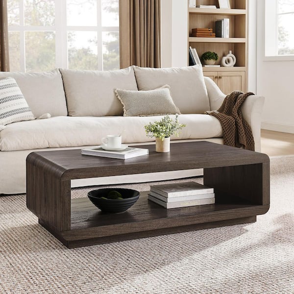 Lonni 47.25 in. Brown Oak Rectangle MDF/Hollow Core Board Top Coffee Table