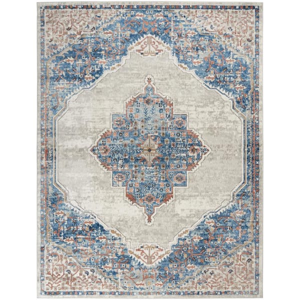 Nourison Concerto Blue/Grey 9 ft. x 12 ft. Border Traditional Area Rug