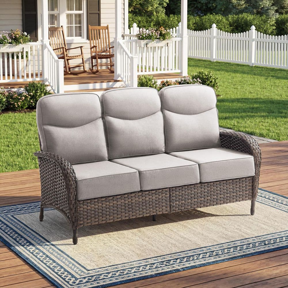 Moonridge 3-Seat Brown PE Wicker Outdoor Couch with 6 in. Olefin Beige Cushions /Patio Sofa Deck Poolside price history on PriceWatchPro