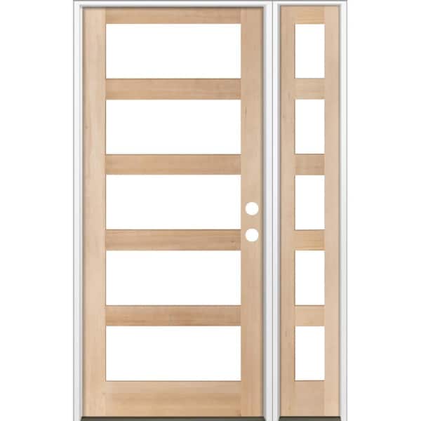 Krosswood Doors 56 in. x 96 in. Modern Hemlock Left-Hand/Inswing 5-Lite Clear Glass unfinished Wood Prehung Front Door w/Left Sidelite