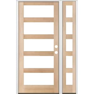 56 in. x 96 in. Modern Hemlock Left-Hand/Inswing 5-Lite Clear Glass unfinished Wood Prehung Front Door w/Right Sidelite