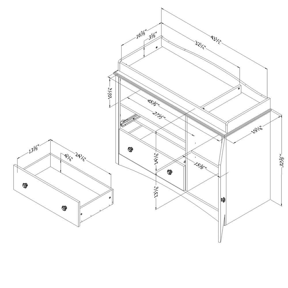 Pure White Wooden Changing Table Dresser with Drawers