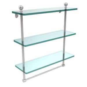 Mambo 16 in. L x 18 in. H x 5 in. W 3-Tier Clear Glass Bathroom Shelf with Towel Bar in Polished Chrome