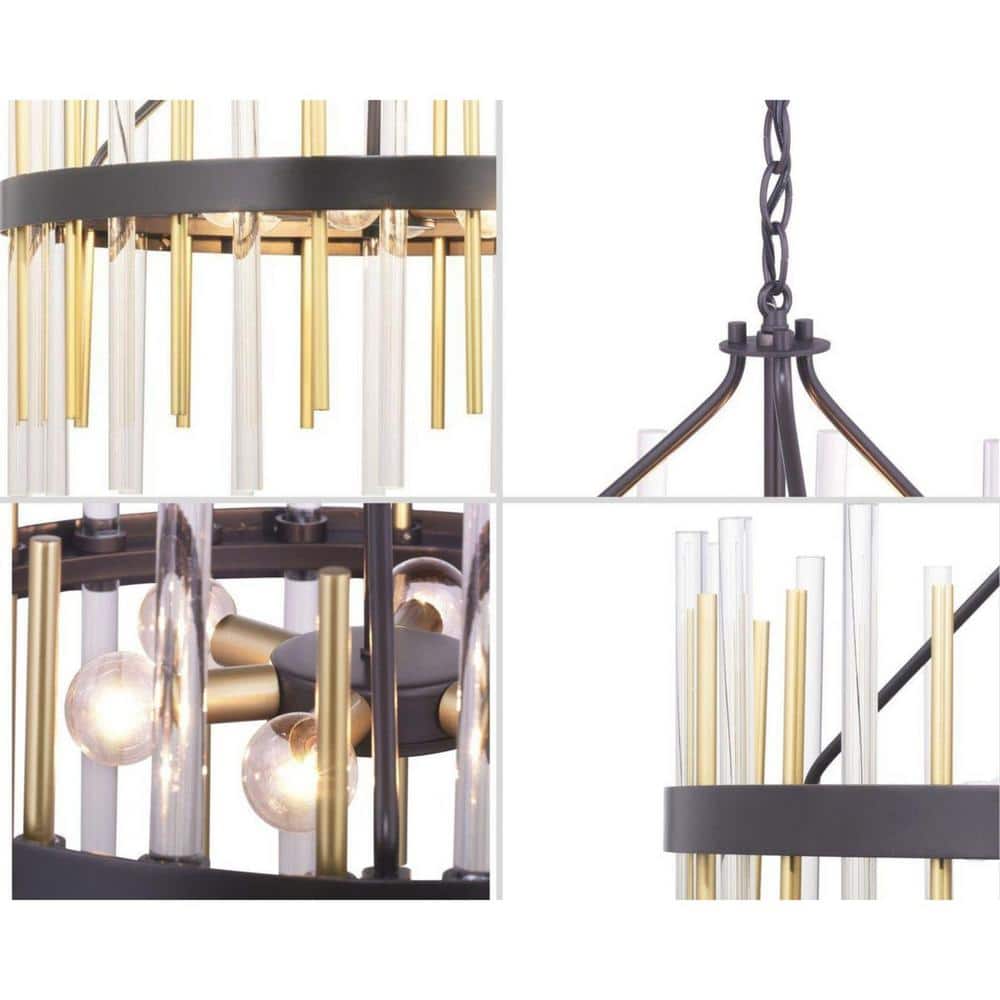 Orrizo Black and Gold 6-Light Drum Chandelier with Clear Glass