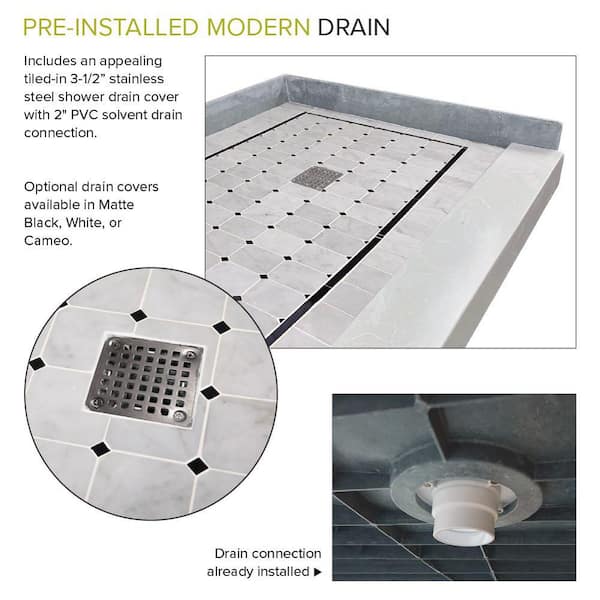 White Vida 60 X 36 Accessible Bathroom Shower Pan with Right Drain