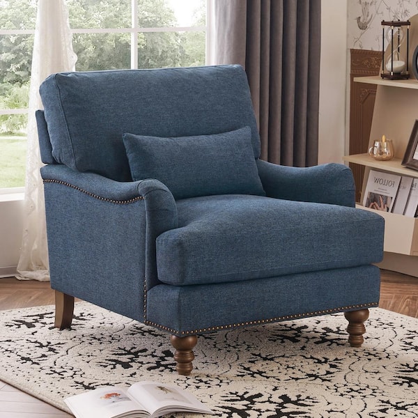 LUE BONA 39 in. W Blue Fabric Upholstered Club Chair with Nailhead Trim ...