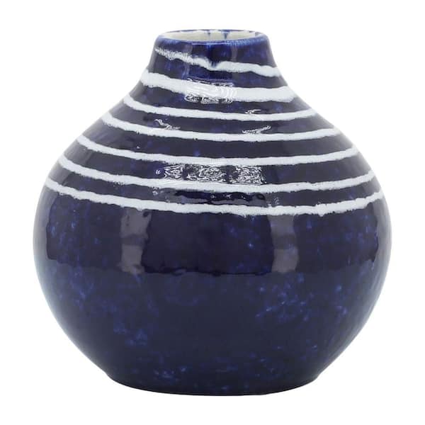 Liv & Skye 5 in. Blue Ceramic Round Modern Primeval Decorative Vase