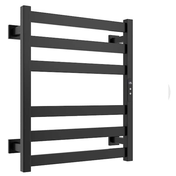 Electric Towel Warmer Wall Mount Heated Towel 6 Bars Plug in Hardwired Black AY1001-2 80-Watt
