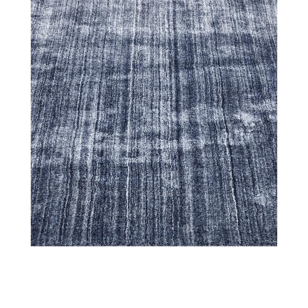 Hand-Knotted Denim Blue Wool Stripe Runner Rug