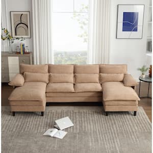 115 in. Wide Pillow Top Arm Creative Polyester U-Shaped Modern Modular Sectional Sofa in Brown